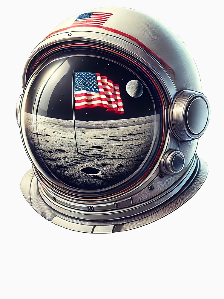 Thumbnail 7 of 7, Classic T-Shirt, Astronaut Helmet Moon USA Flag designed and sold by zeeteezofficial.