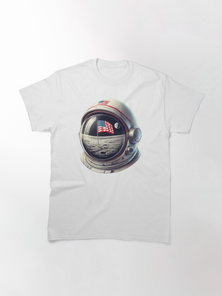 Thumbnail 3 of 7, Classic T-Shirt, Astronaut Helmet Moon USA Flag designed and sold by zeeteezofficial.