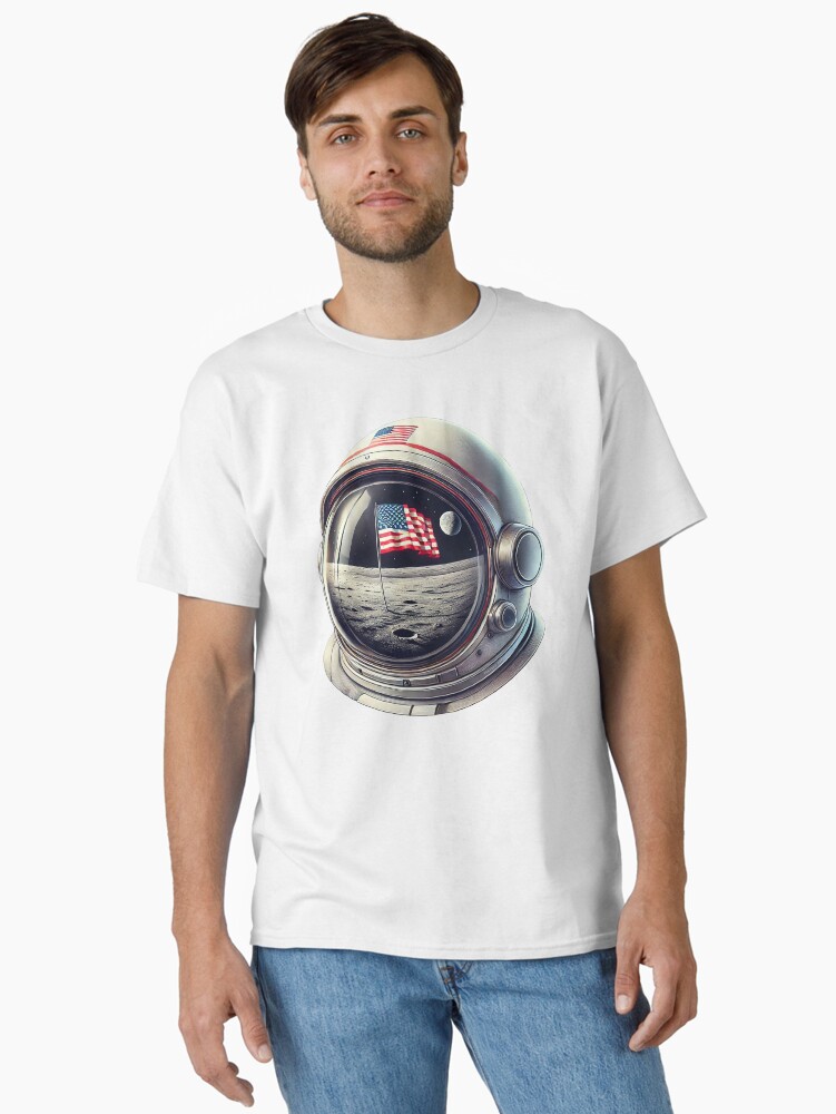 Thumbnail 1 of 7, Classic T-Shirt, Astronaut Helmet Moon USA Flag designed and sold by zeeteezofficial.