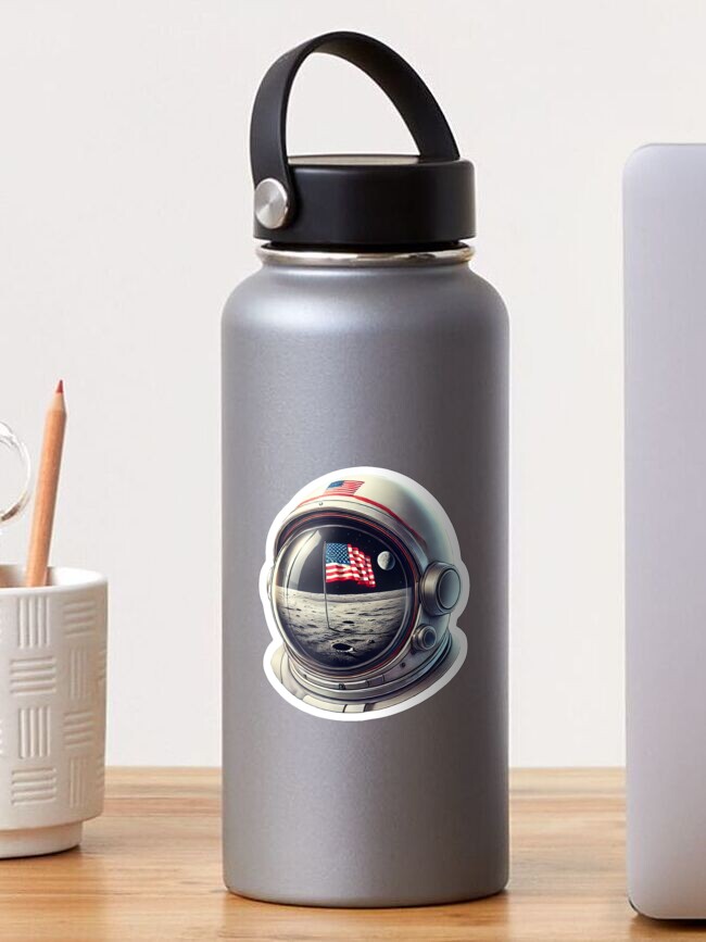 Thumbnail 1 of 3, Sticker, Astronaut Helmet Moon USA Flag designed and sold by zeeteezofficial.