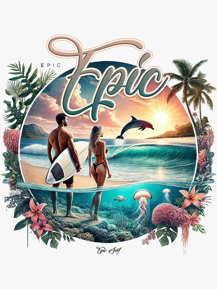 Thumbnail 3 of 3, Sticker, Epic Surf Scene designed and sold by zeeteezofficial.