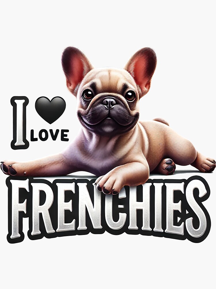 Thumbnail 3 of 3, Sticker, I love Frenchies designed and sold by zeeteezofficial.
