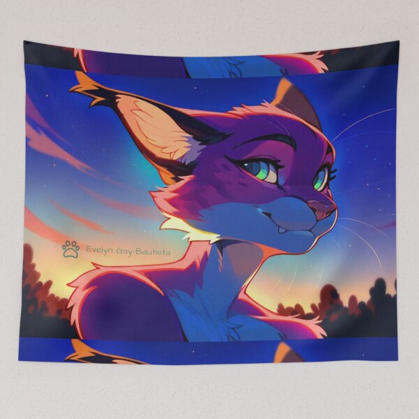 Item preview, Stunning Pink Feline Furry with Sunset Landscape designed and sold by Evelyns-Furries.