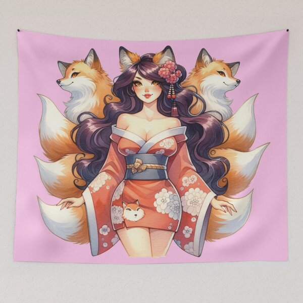Item preview, Kitsune Pin-Up Girl Enchanting Fox Spirit designed and sold by ScroggMcGoose.