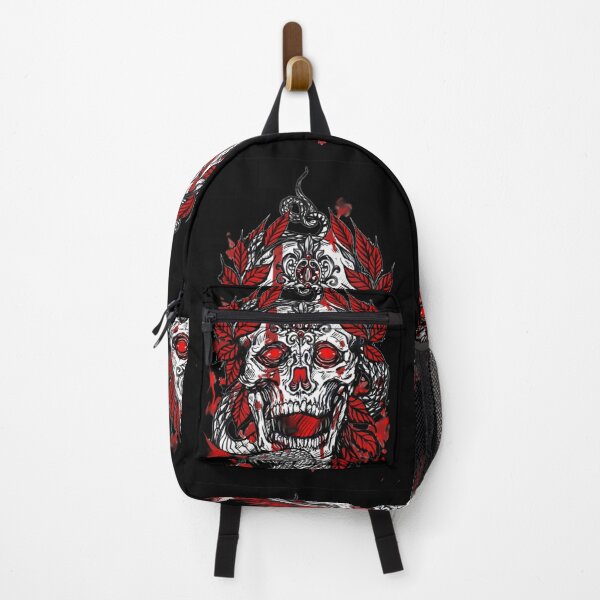 Item preview, crimson skull with red leaves and snake tattoo idea designed and sold by UrielCalavera.