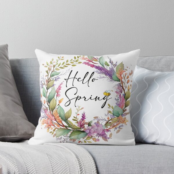 Item preview, Hello Spring Wreath - floral leafy watercolour wreath with bees for Springtime Decor designed and sold by Chestnut Falls Studio.
