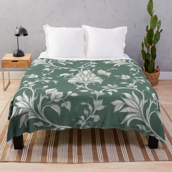 Item preview, Elegant White Vine Pattern On Emerald Green Background designed and sold by burbankdesigns.