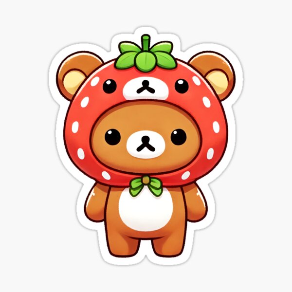 Item preview, Kawaii Bear in Strawberry Hoodie, Cute Rilakkuma plush designed and sold by SeGoArtDesign.