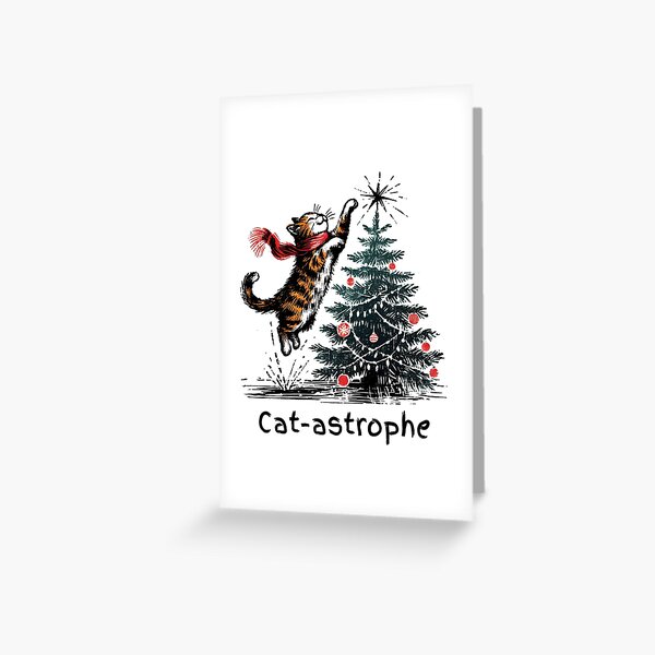 Item preview, Funny Black Cat Jumping Christmas Tree "Cat-astrophe" - Minimalist Animal Art designed and sold by BeaverFriends.