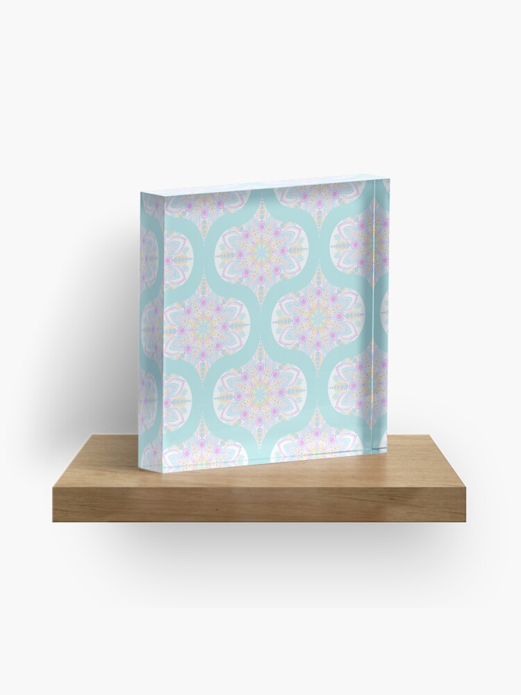 Acrylic Block, Pastel Rainbow Ice Cream Sundae Retro Ogee Mandala designed and sold by Triplicate Limited