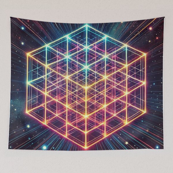 Aperçu de l'œuvre Motif d'espace néon Tesseract 4D sans fin créée et vendue par Meta2Physical.
