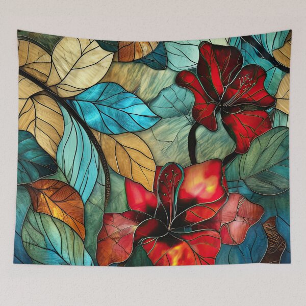 Item preview, Spring Vibe “Stained Glass” design - floral, leaves and colourful designed and sold by Chestnut Falls Studio.