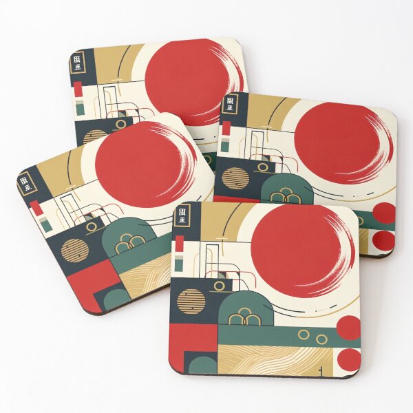 Item preview, Bold Showa Retro Japanese Abstract – Red, Green, and Gold Art designed and sold by SakuraJapanArt.