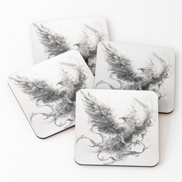 Item preview, Black and white phoenix drawing designed and sold by Pencil-Art.