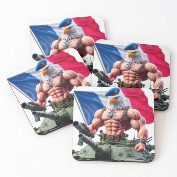 Item preview, Bodybuilder Eagle with Tank and French Flag - 3D Art Patriot Rock'n'Roll Gothic | Posters & Prints on Redbubble designed and sold by atikus.
