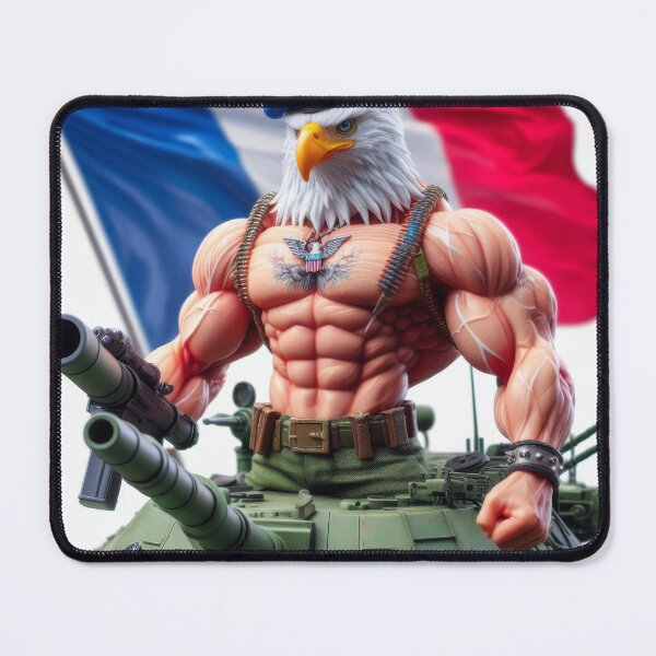 Item preview, Bodybuilder Eagle with Tank and French Flag - 3D Art Patriot Rock'n'Roll Gothic | Posters & Prints on Redbubble designed and sold by atikus.