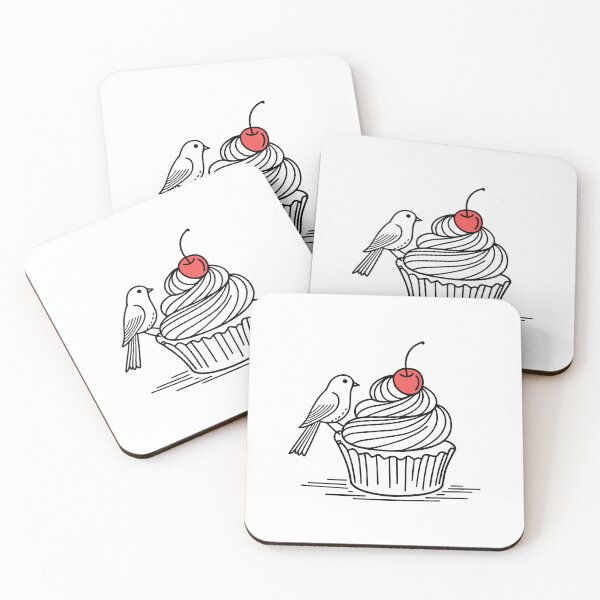 Item preview, Cute bird pecking a cupcake with a cherry on top designed and sold by rasagamastore.