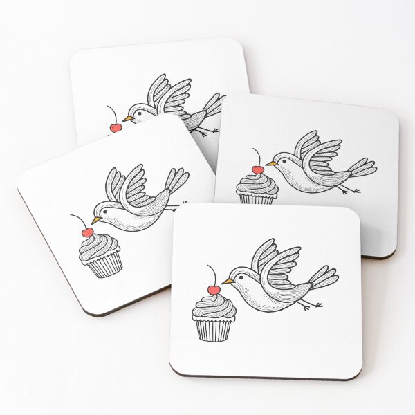 Item preview, Cute bird pecking a cupcake with a cherry on top designed and sold by rasagamastore.
