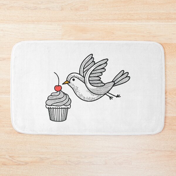 Item preview, Cute bird pecking a cupcake with a cherry on top designed and sold by rasagamastore.