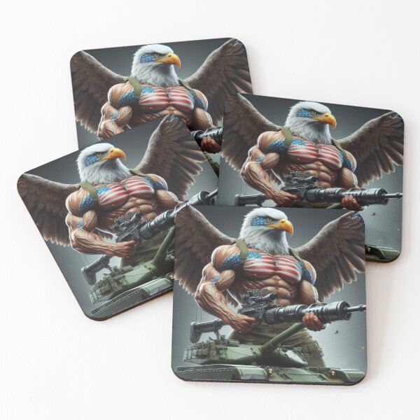 Item preview, Bodybuilder Eagle with Tank and American Flag - 3D Art Patriot Rock'n'Roll Gothic | Posters & Prints on Redbubble designed and sold by atikus.