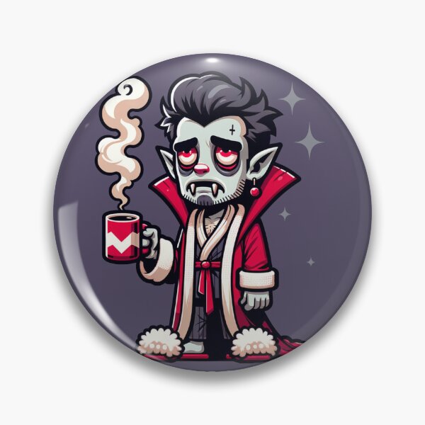 Item preview, Mornings Suck - A tired vampire in his dressing gown and fluffy slippers holding his morning coffee designed and sold by geetarv.