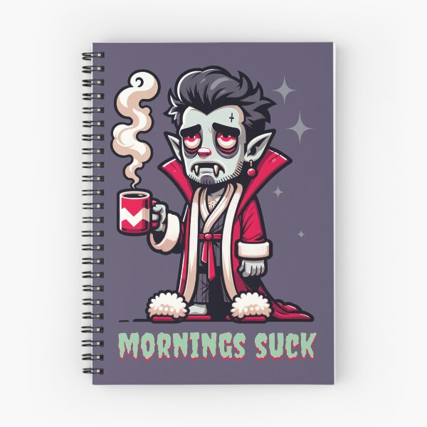 Item preview, Mornings Suck - A tired vampire in his dressing gown and fluffy slippers holding his morning coffee designed and sold by geetarv.