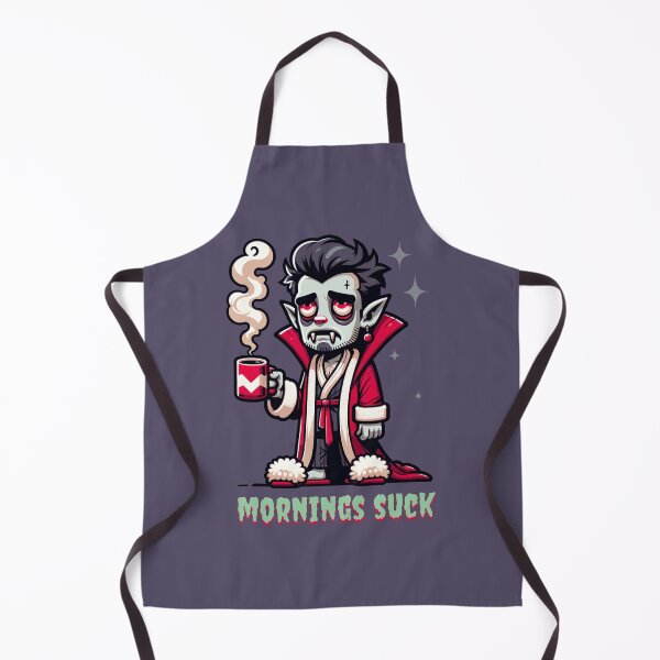 Item preview, Mornings Suck - A tired vampire in his dressing gown and fluffy slippers holding his morning coffee designed and sold by geetarv.