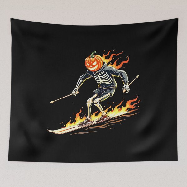 Item preview, Pumpkin Head Skeleton Skier - Halloween Ski Adventure T-Shirt designed and sold by AI-volution.