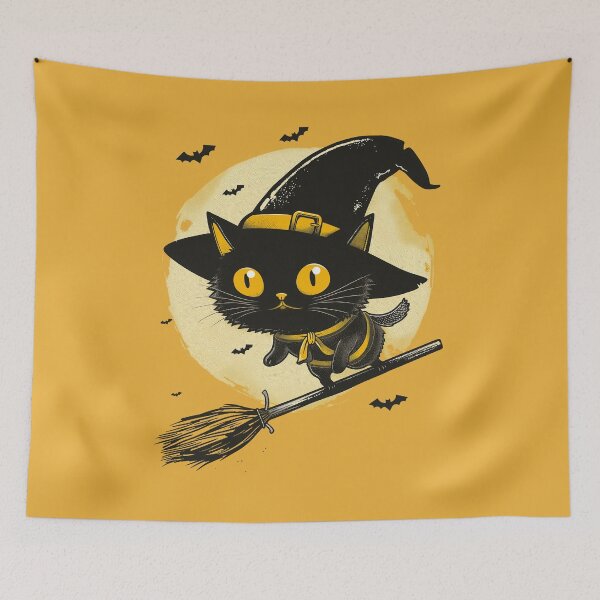 Item preview, Halloween Cat Riding Witch Broomstick  designed and sold by Wild-Co.