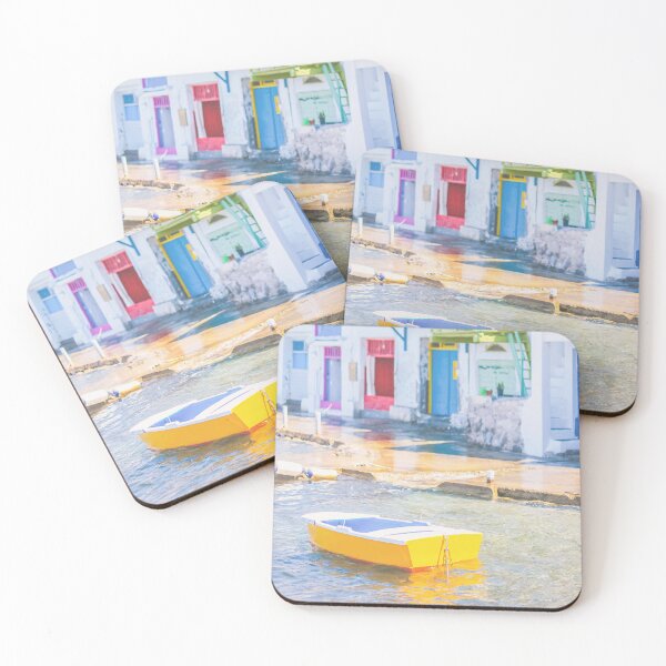 Item preview, Milos, Greece I Yellow boat at fishing village of Klima with colorful houses on Mediterranean Sea for a pastel summer aegean vibes aesthetic on Cyclades islands Santorini during Europe road trip designed and sold by Julie Travel Photography.