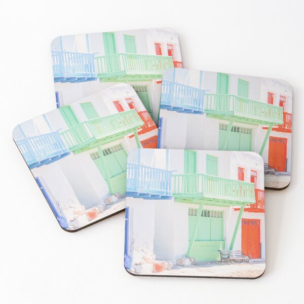 Item preview, Milos, Greece I White architecture in the colorful fishing village of Klima facing Mediterranean Sea with its minimalist geometric composition in a summer blue green and red pastel aesthetic colors designed and sold by Julie Travel Photography.