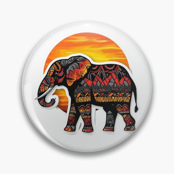 Item preview, An elephant in a tribal style, with decorative, tribal patterns, against the backdrop of a hot, setting sun. designed and sold by Ex3l3nd.