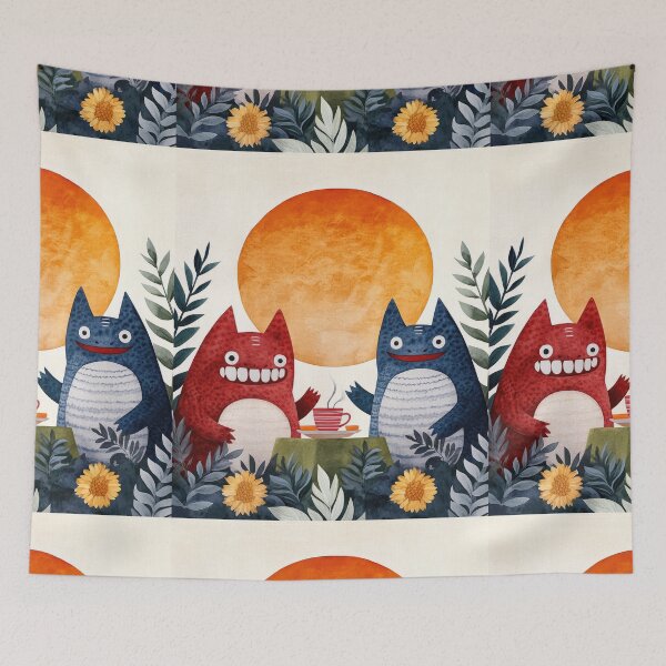 Item preview, Cute Yokai Monsters Enjoying Tea Together designed and sold by WPCreator.