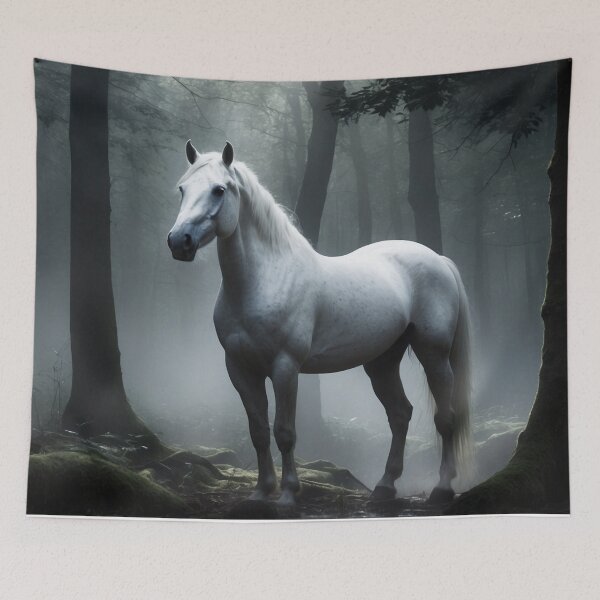 Item preview, White horse in the forest illuminated by the moon designed and sold by domepicturez.