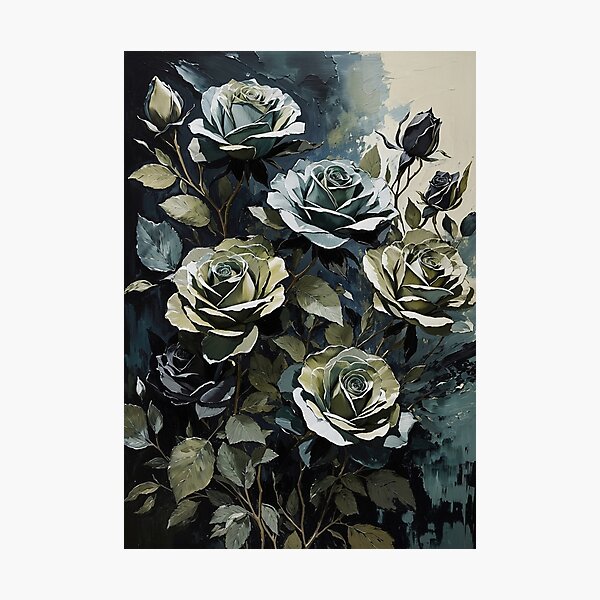 Item preview, Pintura al óleo de rosas verdes y azul verdoso designed and sold by FlowerMeFlorals.