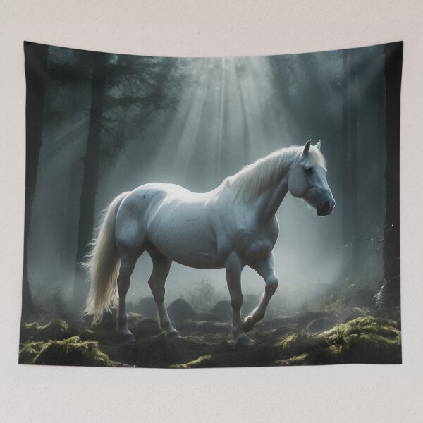 Item preview, White horse in the forest illuminated by the moon designed and sold by domepicturez.