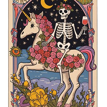 Artwork thumbnail, The Audacity – Skeleton on Unicorn Tarot Design by Charlietule