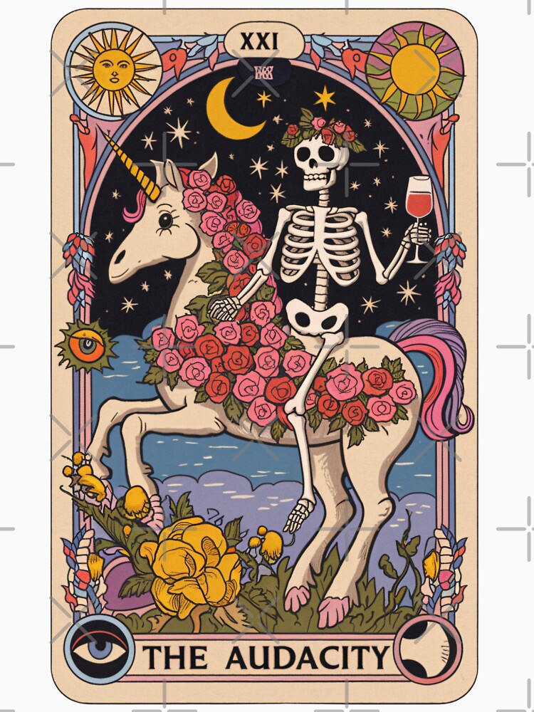 Thumbnail 7 of 7, Classic T-Shirt, The Audacity – Skeleton on Unicorn Tarot Design designed and sold by Charlietule.