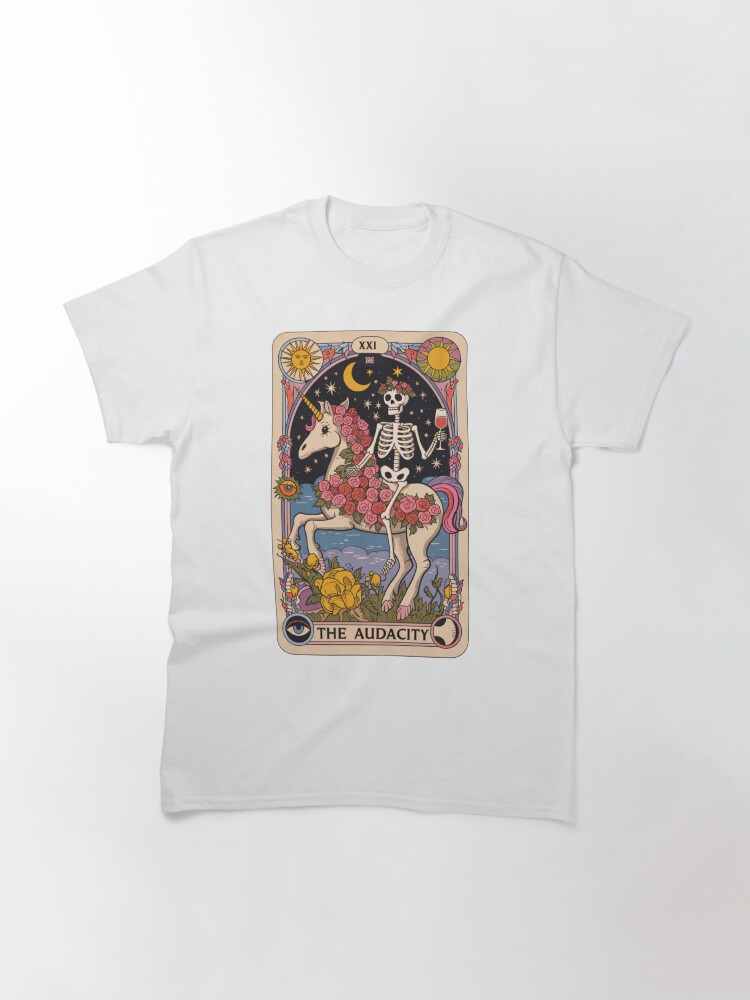 Thumbnail 3 of 7, Classic T-Shirt, The Audacity – Skeleton on Unicorn Tarot Design designed and sold by Charlietule.