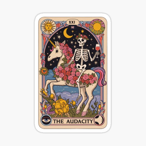 Vista previa del artículo con la obra «La Audacia – Diseño de Tarot de Esqueleto sobre Unicornio», diseñado y vendido por Charlietule.