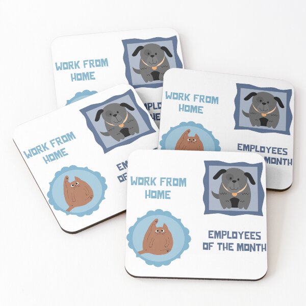 Item preview, Work from home, employees of the month - gray dog and brown cat designed and sold by Circle-Cats.