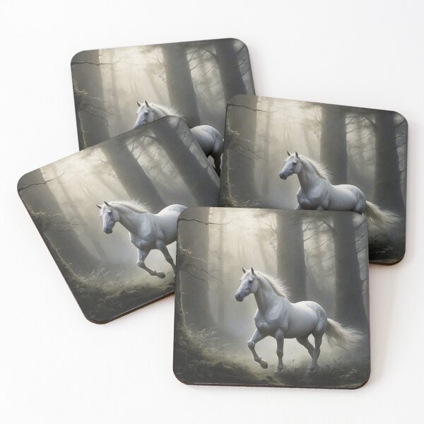 Item preview, White horse in the forest illuminated by the moon designed and sold by domepicturez.