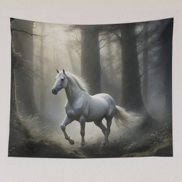 Item preview, White horse in the forest illuminated by the moon designed and sold by domepicturez.