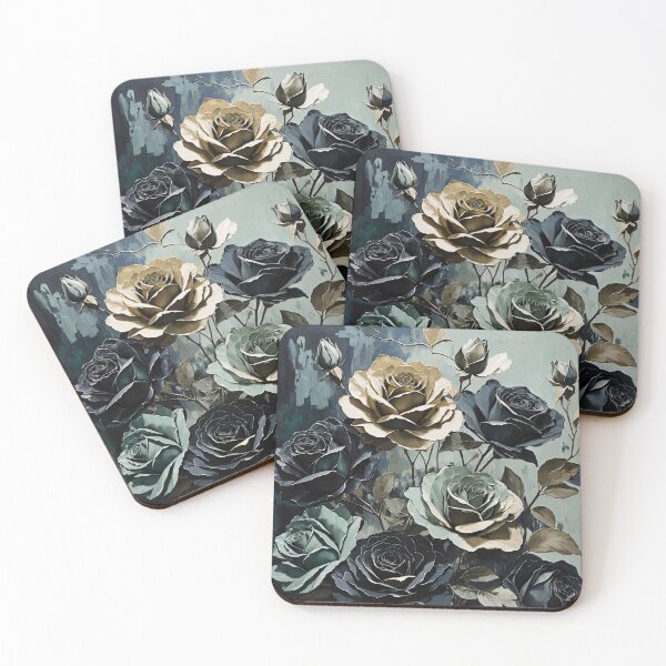 Item preview, Oil Painting of Beige, Green and Dark Teal Roses designed and sold by FlowerMeFlorals.