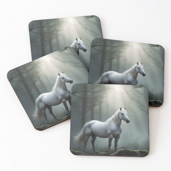 Item preview, White horse in the forest illuminated by the moon designed and sold by domepicturez.