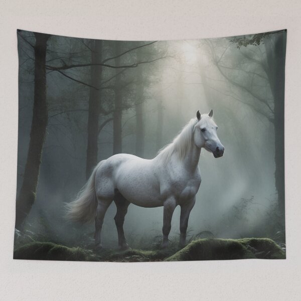 Item preview, White horse in the forest illuminated by the moon designed and sold by domepicturez.