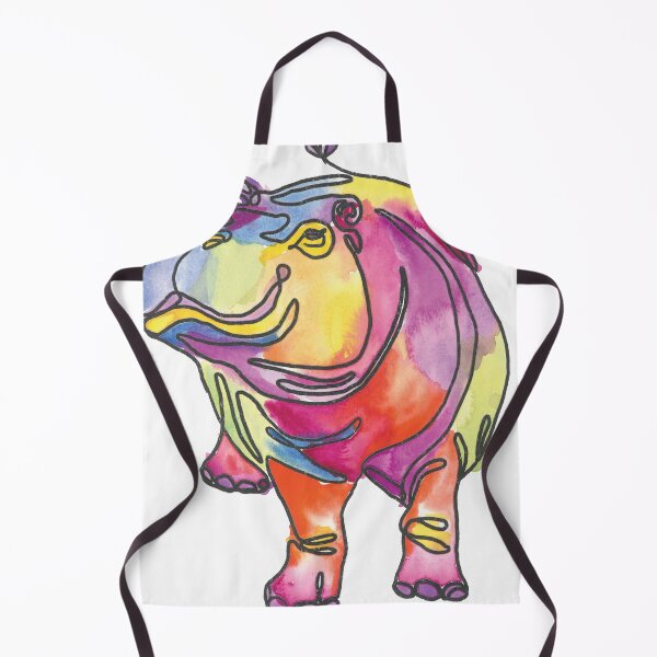 Item preview, Single line watercolor hippopotamus designed and sold by LaurenGottWorth.