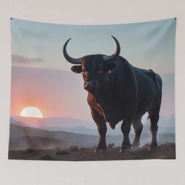 Item preview, A bull in a landscape, illuminated by the sun. designed and sold by domepicturez.