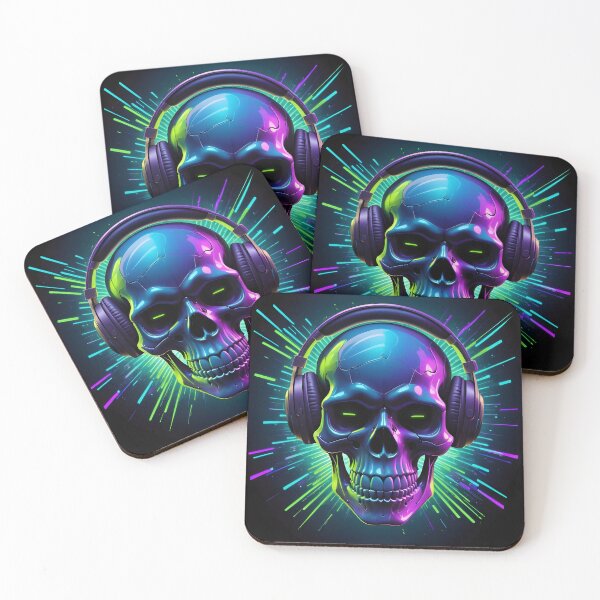 Item preview, Neon Skull with Headphones Digital Art designed and sold by creativaimages.