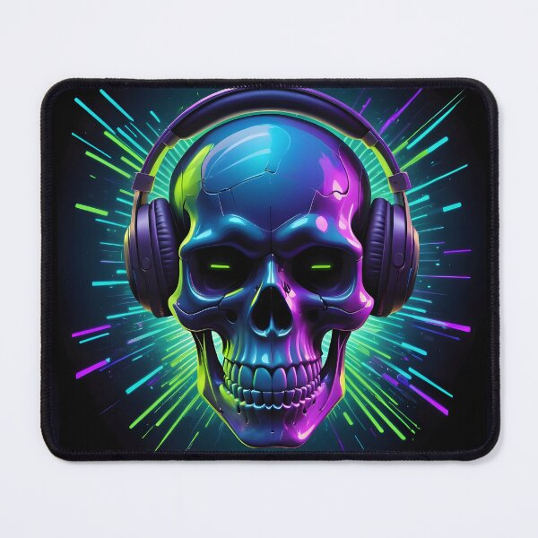 Item preview, Neon Skull with Headphones Digital Art designed and sold by creativaimages.